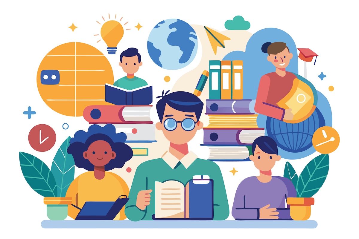 Cartoon people learning